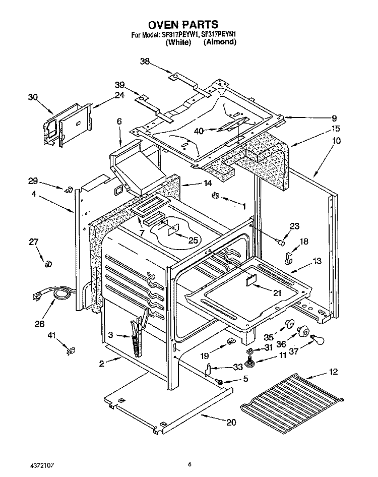 OVEN Diagram and Parts List for SF317PEYN1  Whirlpool Range