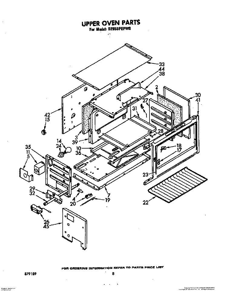 UPPER OVEN Diagram and Parts List for SE950PEPW0  Whirlpool Range