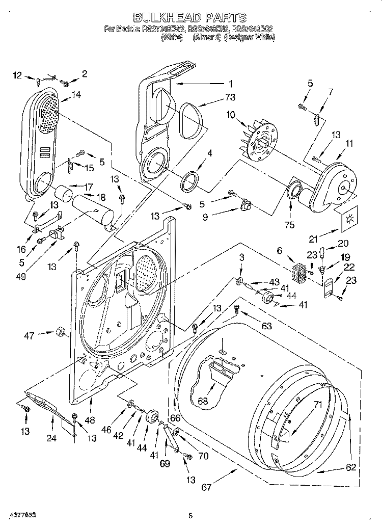 BULKHEAD Diagram and Parts List for RGS7648EW2  Roper Dryer