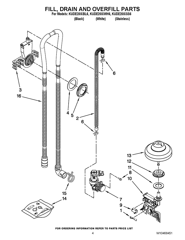FILL, DRAIN AND OVERFILL PARTS Diagram and Parts List for KUDE20IXBL6  KitchenAid Dishwasher