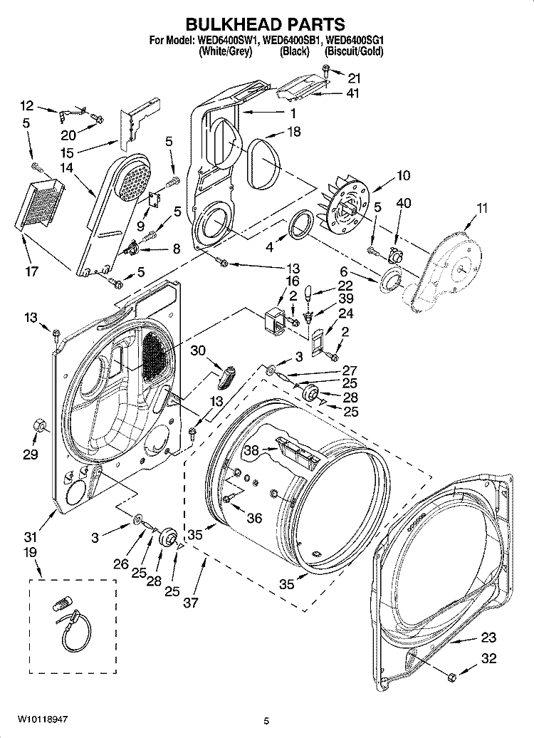 BULKHEAD PARTS, OPTIONAL PARTS (NOT INCLUDED) Diagram and Parts List for WED6400SB1  Whirlpool Dryer