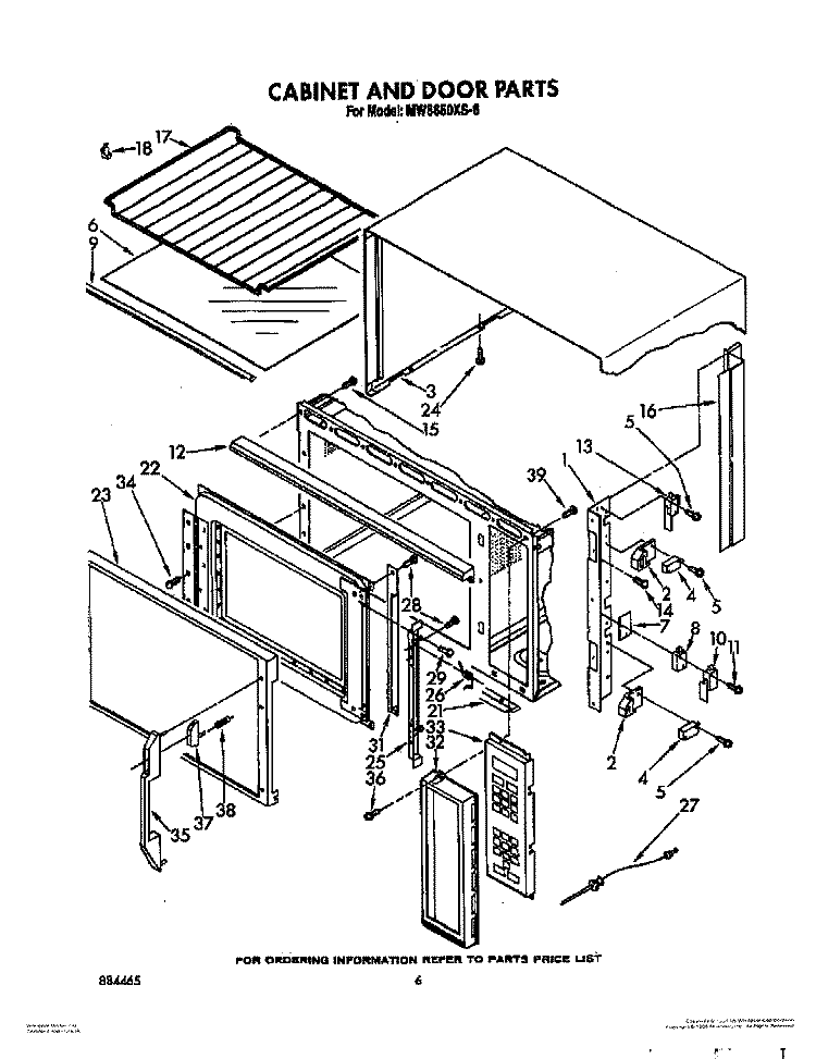 CABINET AND DOOR Diagram and Parts List for MW8650XS6  Whirlpool Microwave