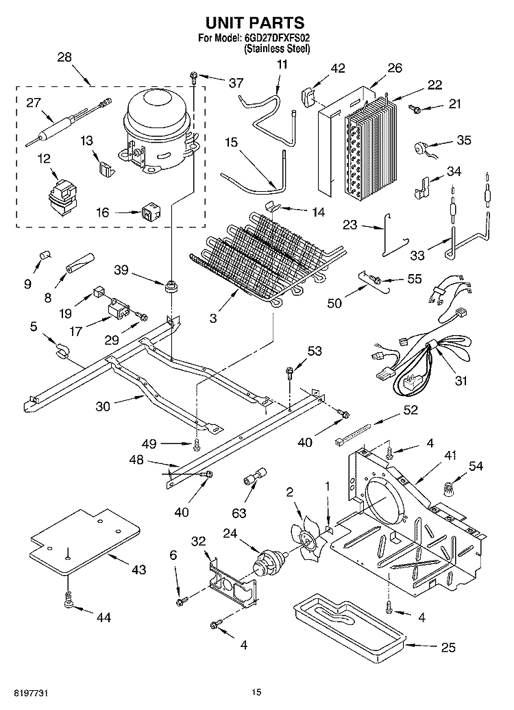 UNIT Diagram and Parts List for 6GD27DFXFS02  Whirlpool Refrigerator