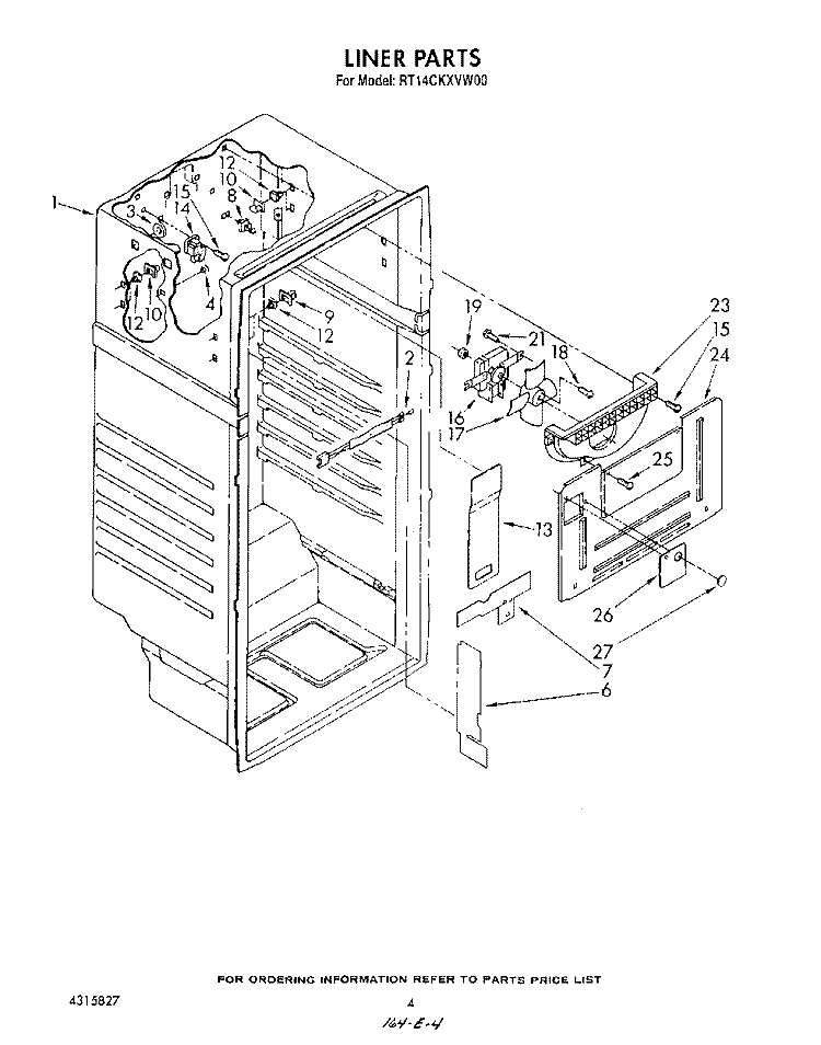 LINER Diagram and Parts List for RT14CKXVW00  Roper Refrigerator
