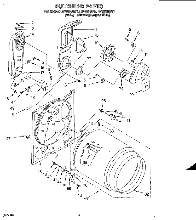 BULKHEAD Diagram and Parts List for LGV6634BQ1  Whirlpool Dryer