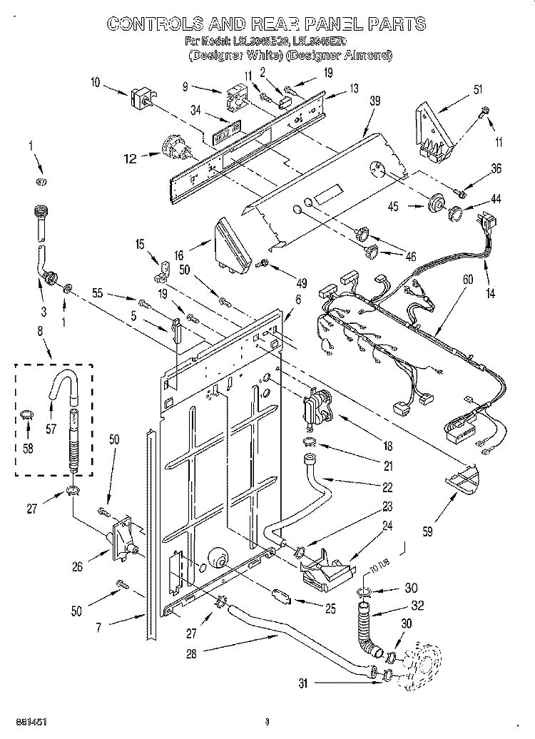 CONTROLS AND REAR PANEL Diagram and Parts List for LSL9345EZ0  Whirlpool Washer