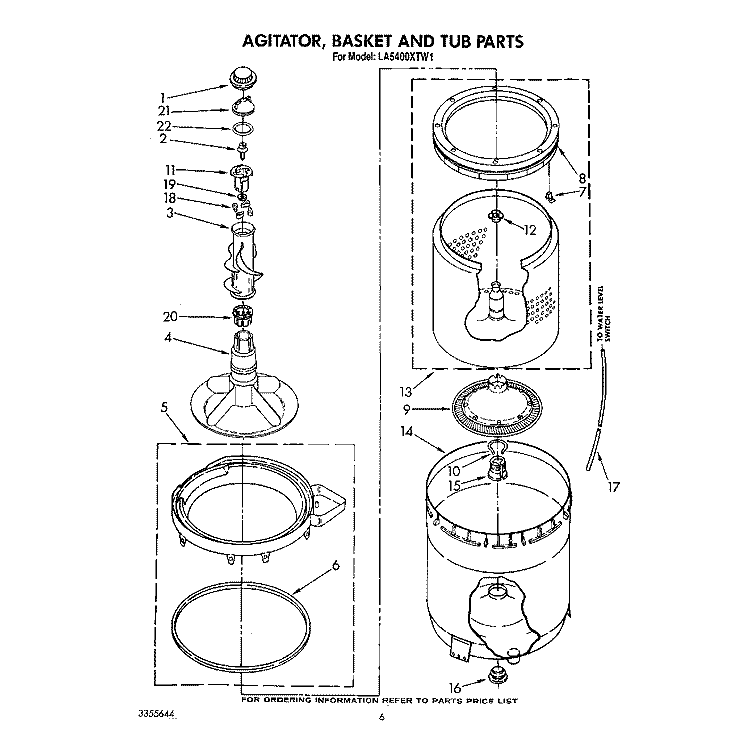 AGITATOR, BASKET AND TUB Diagram and Parts List for LA5400XTG1  Whirlpool Washer