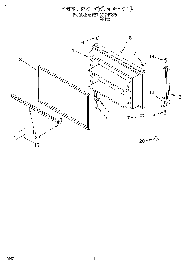 FREEZER DOOR, LIT/OPTIONAL Diagram and Parts List for 6ET19DKXFW00  Whirlpool Refrigerator