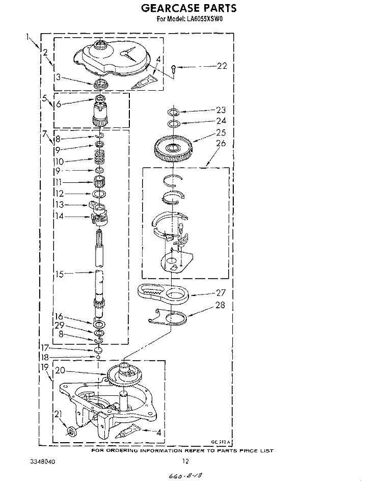 GEARCASE Diagram and Parts List for LA6055XSW0  Whirlpool Washer