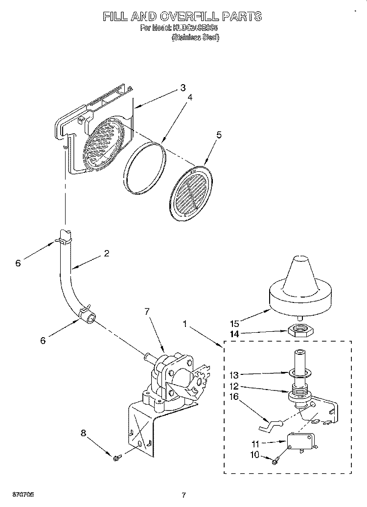 FILL AND OVERFILL Diagram and Parts List for KUDC24SESS5  KitchenAid Dishwasher