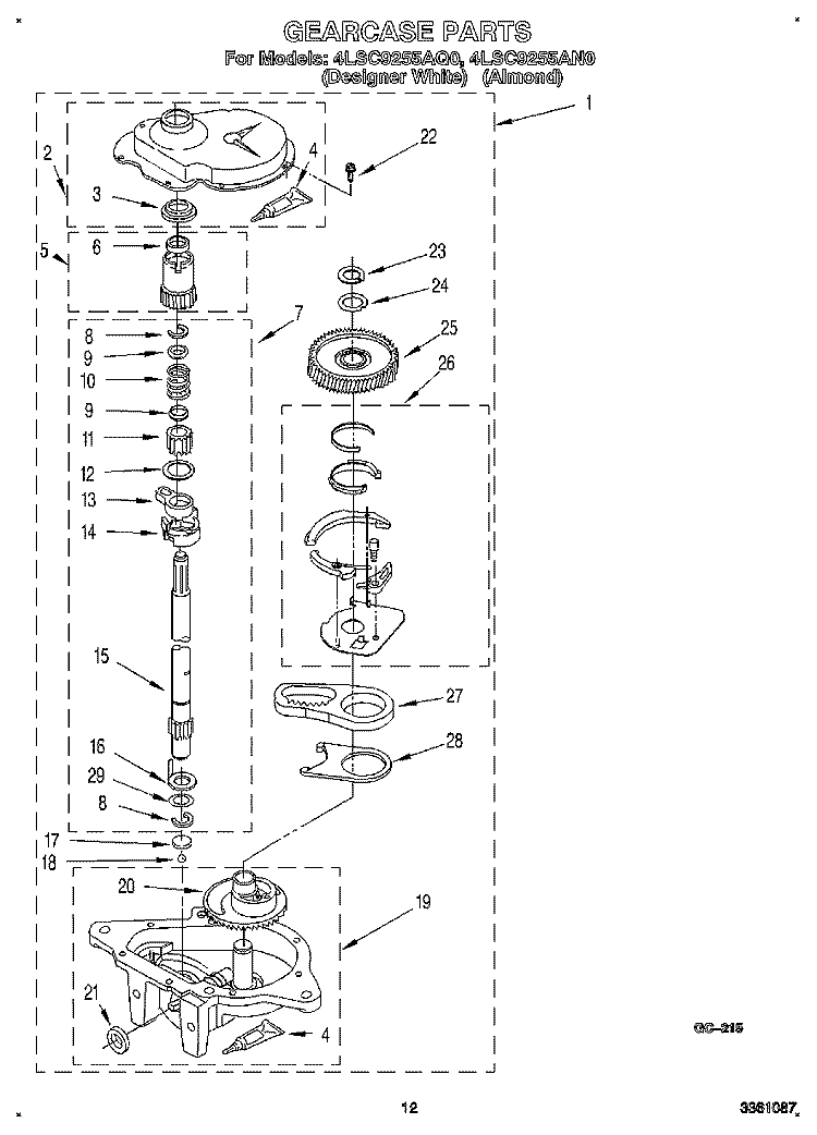 GEARCASE Diagram and Parts List for 4LSC9255AN0  Whirlpool Washer