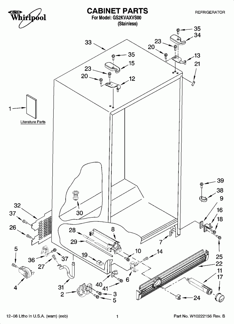 CABINET PARTS Diagram and Parts List for GS2KVAXVS00  Whirlpool Refrigerator