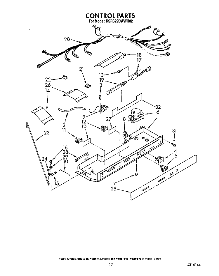 CONTROL Diagram and Parts List for KSRS22DWAL02  KitchenAid Refrigerator