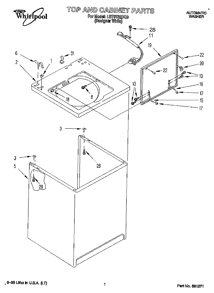 TOP AND CABINET, LIT/OPTIONAL Diagram and Parts List for LST6132DQ0  Whirlpool Washer