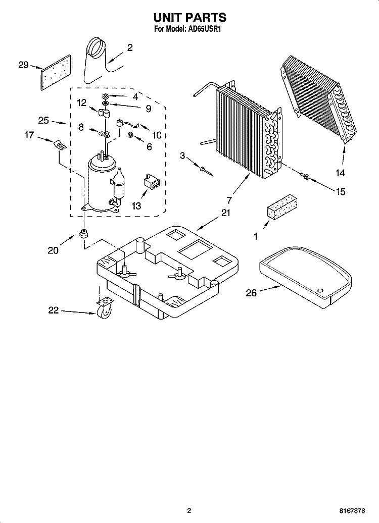 UNIT PARTS Diagram and Parts List for AD65USR1  Whirlpool Dehumidifier
