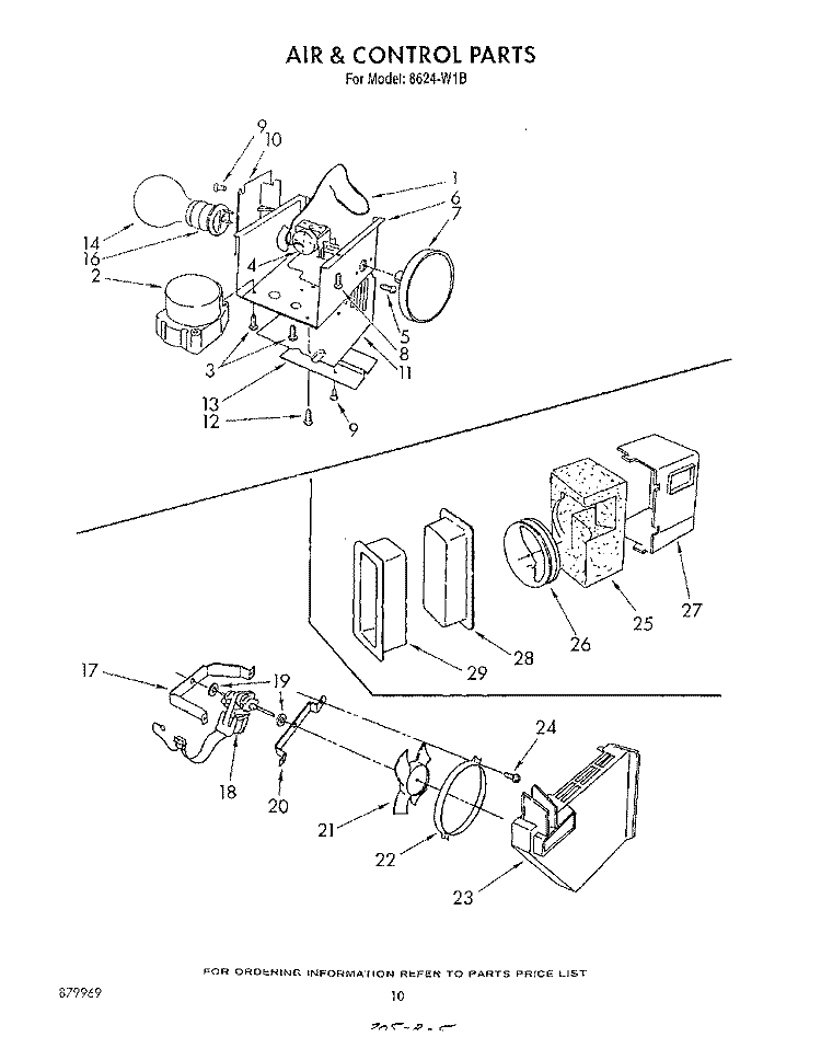 AIR AND CONTROL Diagram and Parts List for 8624W1B  Roper Refrigerator