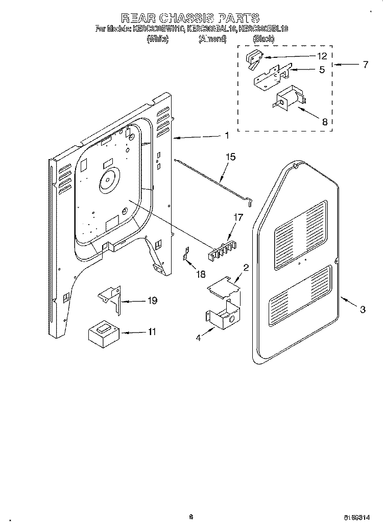 REAR CHASSIS, LIT/OPTIONAL Diagram and Parts List for KESC300BAL10  KitchenAid Range