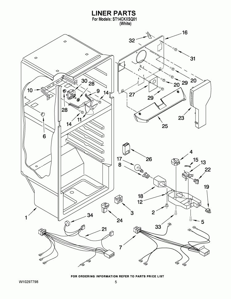 LINER PARTS Diagram and Parts List for ST14CKXSQ01  Whirlpool Refrigerator