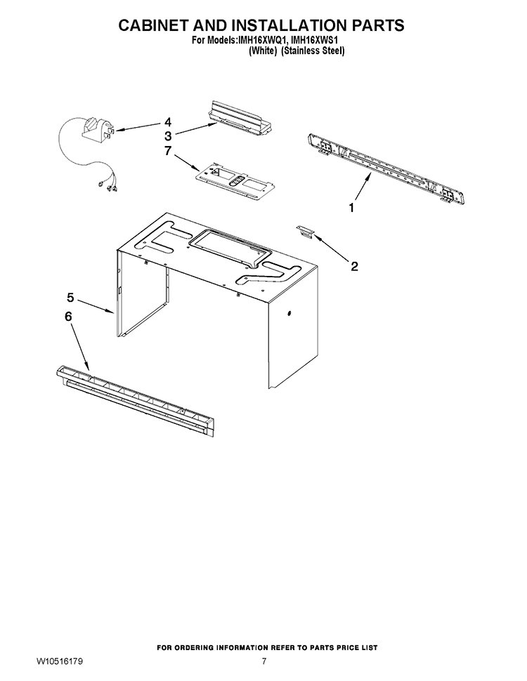 CABINET AND INSTALLATION PARTS Diagram and Parts List for IMH16XWS1  Whirlpool Microwave