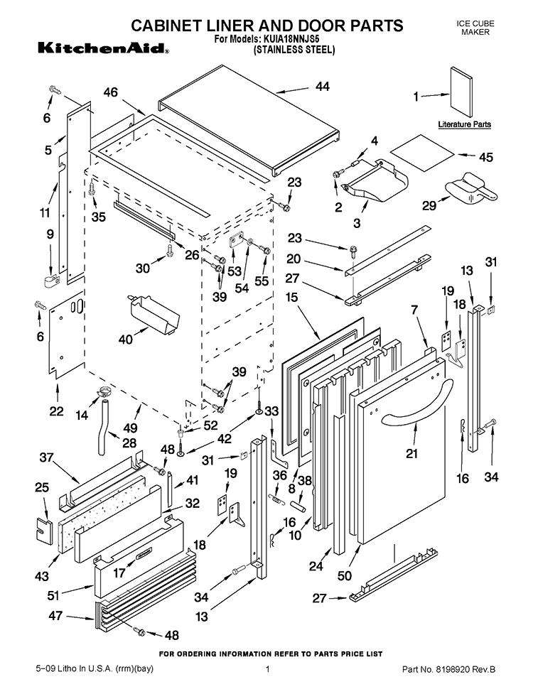 CABINET LINER AND DOOR PARTS Diagram and Parts List for KUIA18NNJS5  KitchenAid Ice Maker