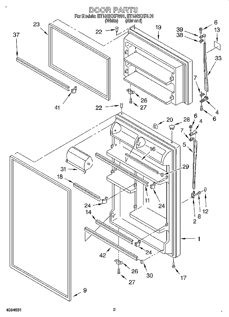 DOOR Diagram and Parts List for ET18GKXFN01  Whirlpool Refrigerator