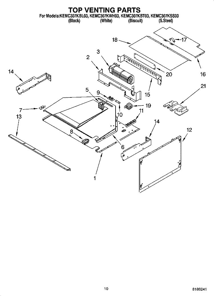 TOP VENTING PARTS Diagram and Parts List for KEMC307KBL03  KitchenAid Microwave Oven Combo