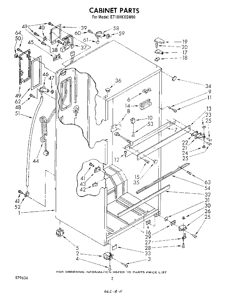 CABINET Diagram and Parts List for ET18HKXSW00  Whirlpool Refrigerator