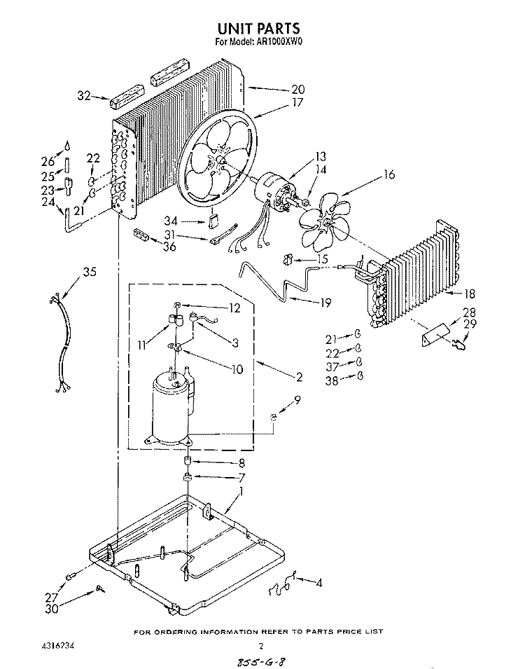 UNIT Diagram and Parts List for AR1000XW0  Whirlpool Air Conditioner