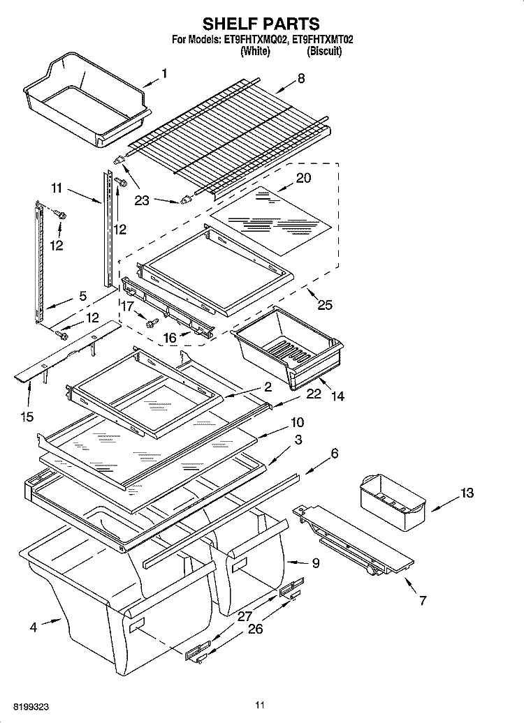 SHELF PARTS Diagram and Parts List for ET9FHTXMQ02  Whirlpool Refrigerator