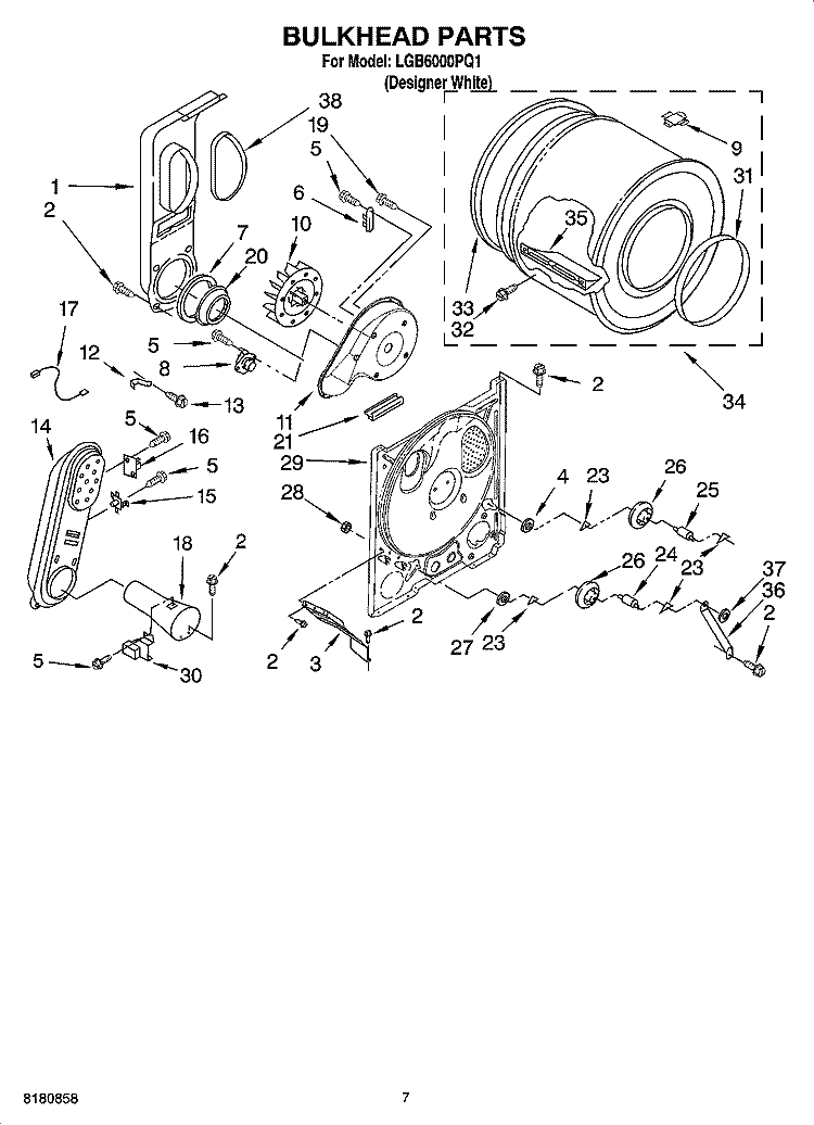 BULKHEAD PARTS, OPTIONAL PARTS (NOT INCLUDED) Diagram and Parts List for LGB6000PQ1  Whirlpool Dryer