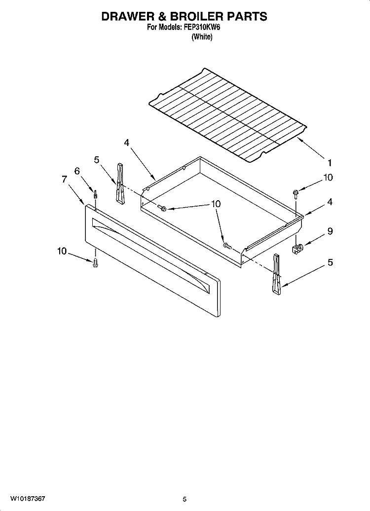DRAWER & BROILER PARTS Diagram and Parts List for FEP310KW6  Roper Range