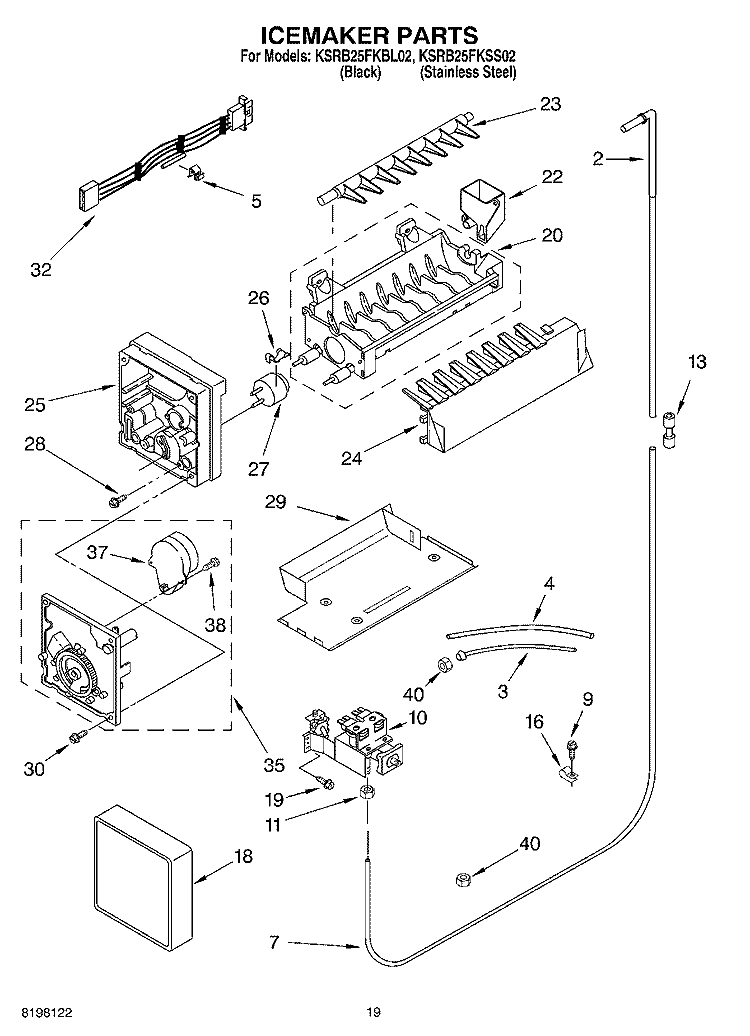 ICE MAKER, OPTIONAL Diagram and Parts List for KSRS25FKBL02  KitchenAid Refrigerator