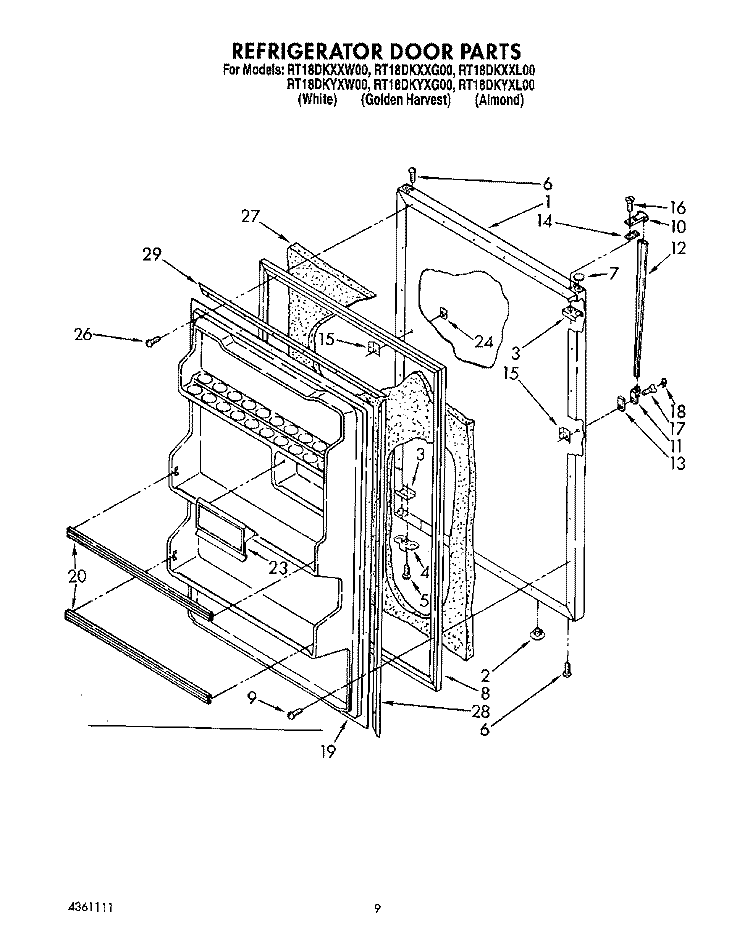 REFRIGERATOR DOOR, LIT/OPTIONAL Diagram and Parts List for RT18DKYXW00  Roper Refrigerator