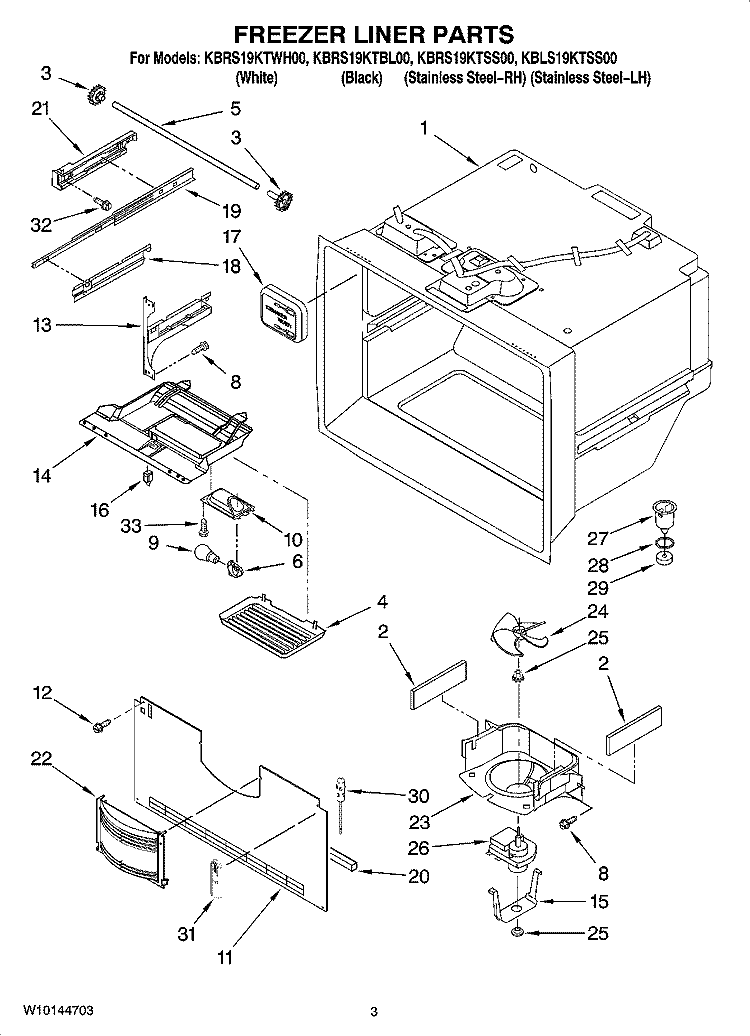 FREEZER LINER PARTS Diagram and Parts List for KBRS19KTBL00  KitchenAid Refrigerator