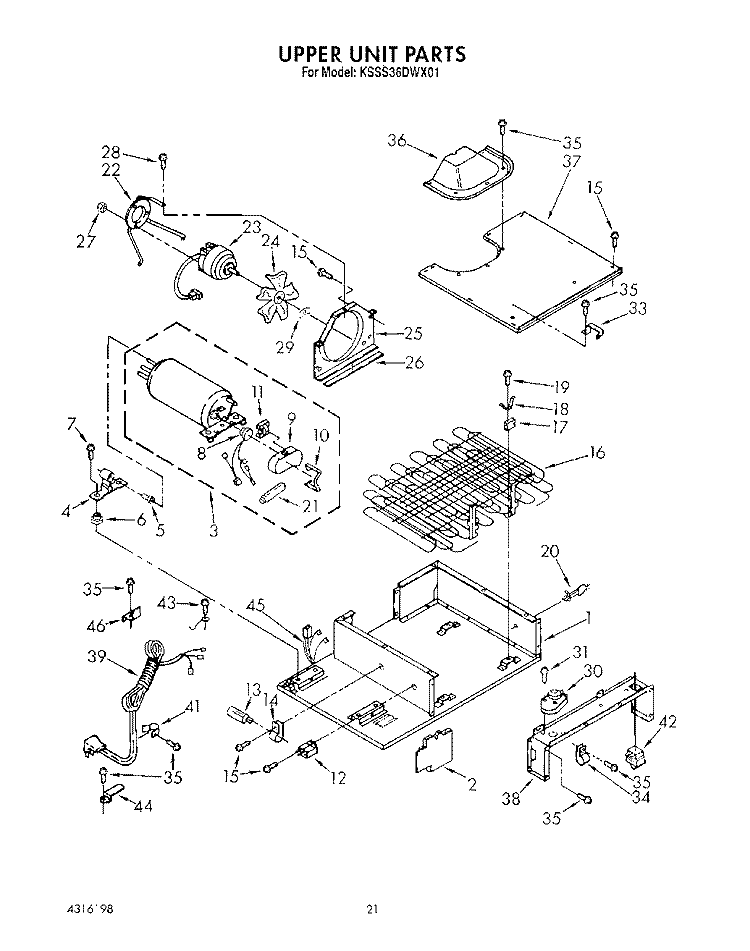 UPPER UNIT Diagram and Parts List for KSSS36DWX01  KitchenAid Refrigerator