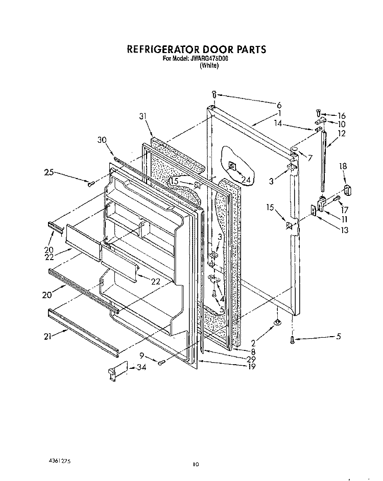 REFRIGERATOR DOOR, LIT/OPTIONAL Diagram and Parts List for JWARG475D00  Whirlpool Refrigerator