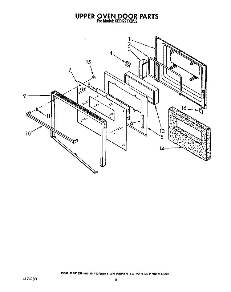 UPPER OVEN DOOR Diagram and Parts List for KEBI271XBL2  KitchenAid Wall Oven