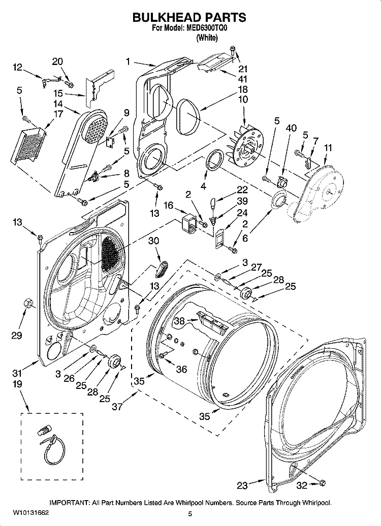 BULKHEAD PARTS, OPTIONAL PARTS (NOT INCLUDED) Diagram and Parts List for MED6300TQ0  Maytag Dryer