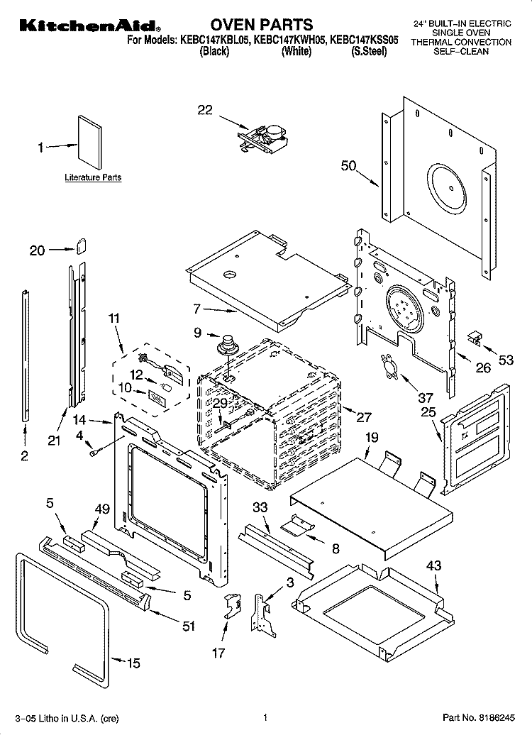 OVEN PARTS Diagram and Parts List for KEBC147KSS05  KitchenAid Range