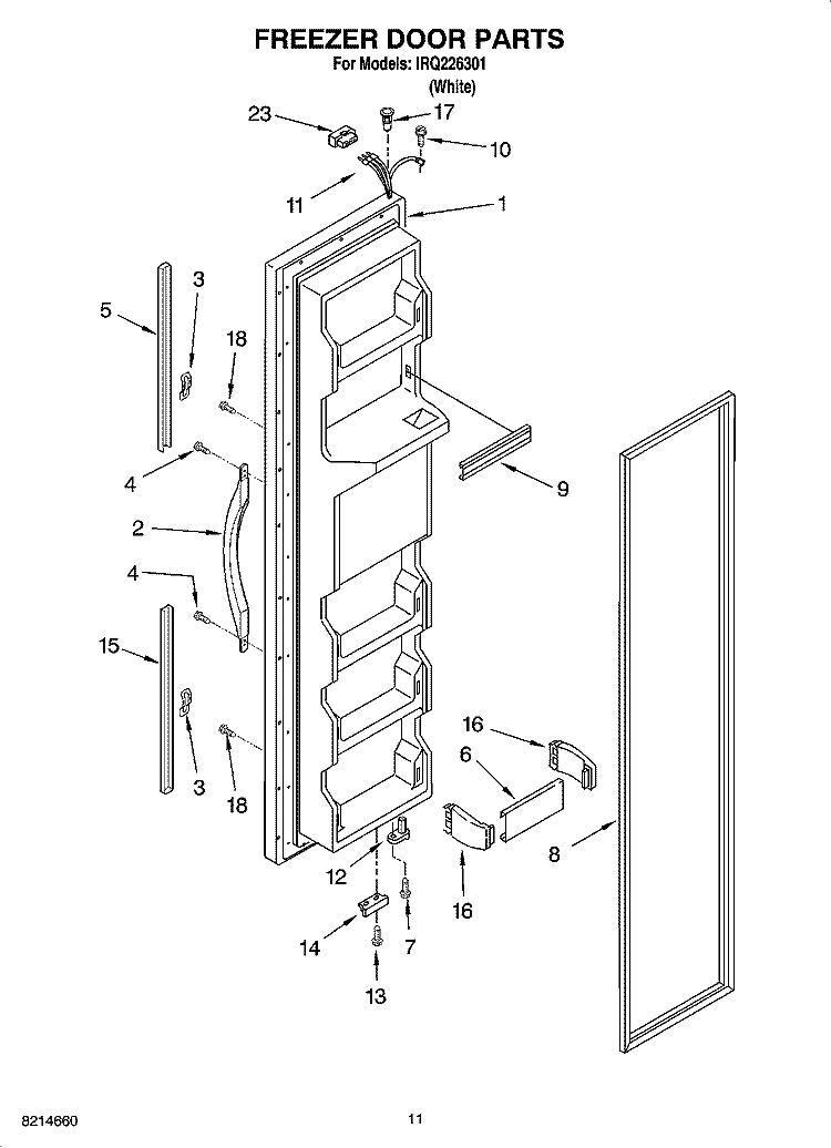 FREEZER DOOR PARTS Diagram and Parts List for IRQ226301  Inglis Refrigerator
