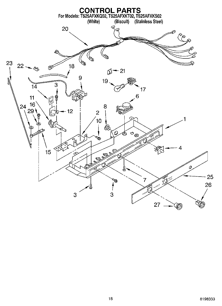 CONTROL PARTS Diagram and Parts List for TS25AFXKT02  Estate Refrigerator