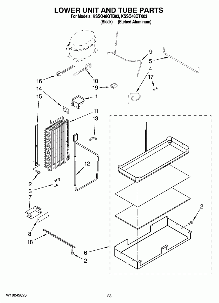 LOWER UNIT AND TUBE PARTS Diagram and Parts List for KSSO48QTB03  KitchenAid Refrigerator