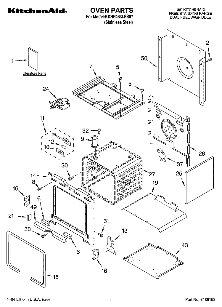 OVEN PARTS Diagram and Parts List for KDRP463LSS07  KitchenAid Range