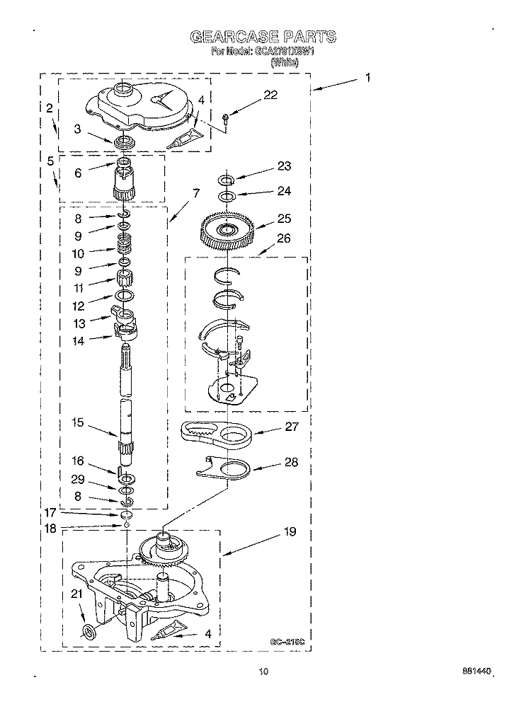 GEARCASE Diagram and Parts List for GCA2781XSW1  Whirlpool Washer
