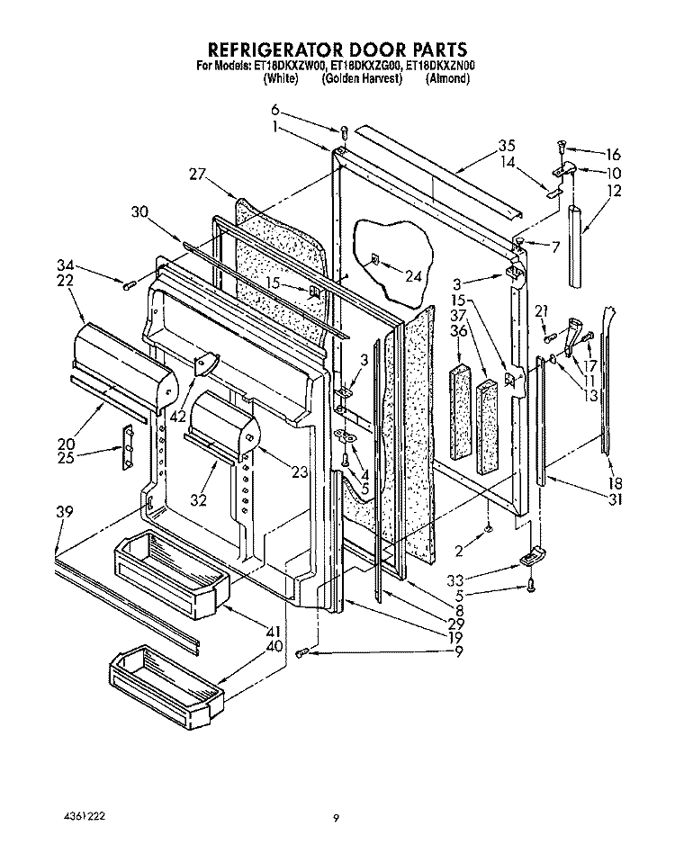 REFRIGERATOR DOOR Diagram and Parts List for ET18DKXZW00  Whirlpool Refrigerator