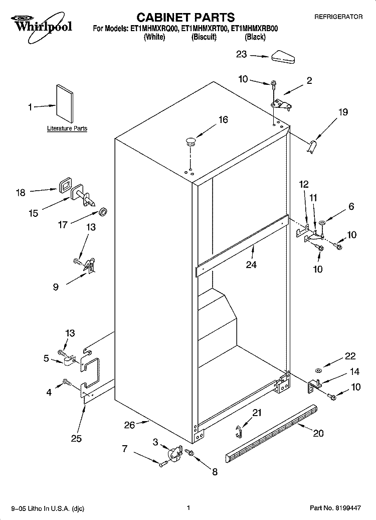 CABINET PARTS Diagram and Parts List for ET1MHMXRT00  Whirlpool Refrigerator