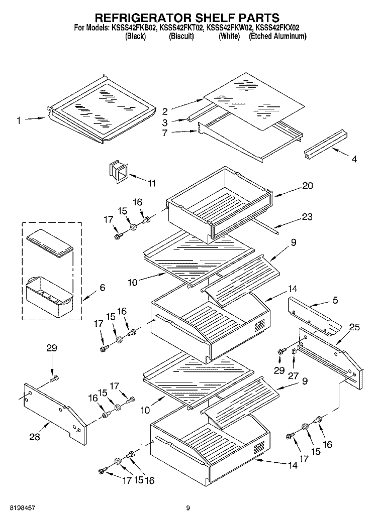 REFRIGERATOR SHELF PARTS Diagram and Parts List for KSSS42FKX02  KitchenAid Refrigerator