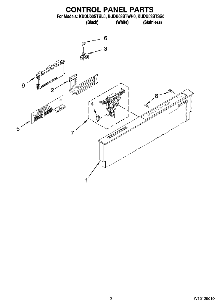 CONTROL PANEL PARTS Diagram and Parts List for KUDU03STBL0  KitchenAid Dishwasher