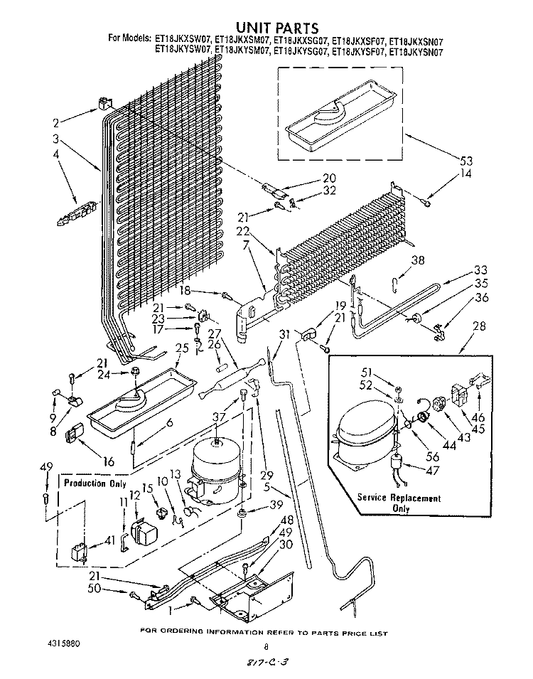 UNIT Diagram and Parts List for ET18JKYSG07  Whirlpool Refrigerator