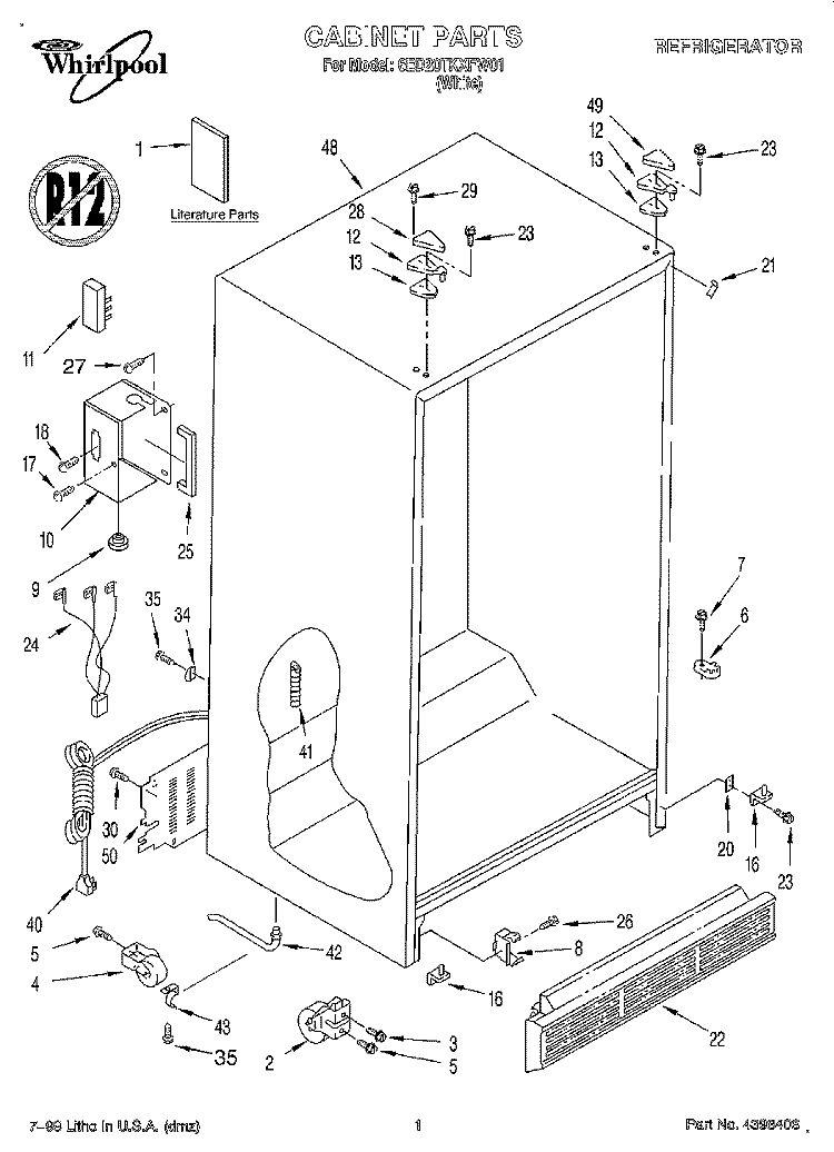 CABINET, LITERATURE Diagram and Parts List for 6ED20TKXFW01  Whirlpool Refrigerator